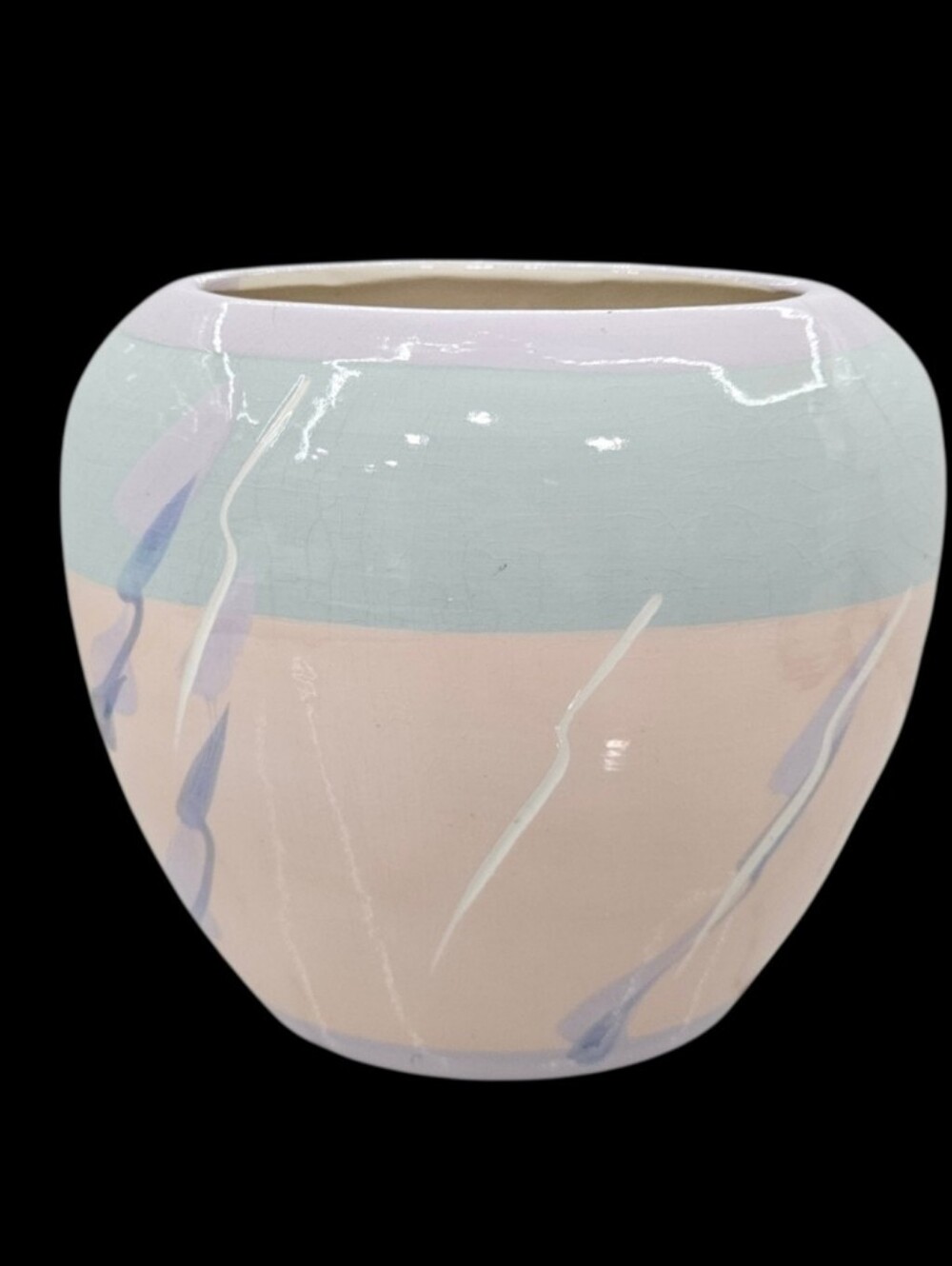 VTG Vohann Pottery Pastel Deco Vase 80s 90s Peach Purple Mint Green Abatract Art